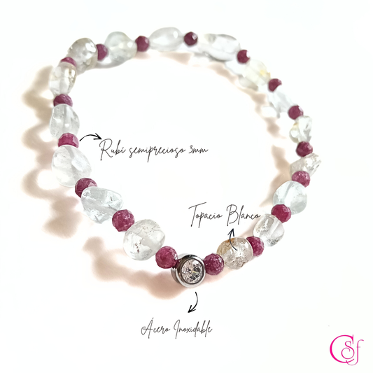 Pulsera Topacio Blanco y Rubí · Luz y Decisión · Diseño de Autor CSF