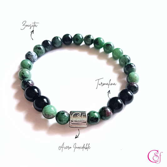 Pulsera Rubí Zoisita y Turmalina Negra · Equilibrio y Carácter · Diseño de Autor CSF