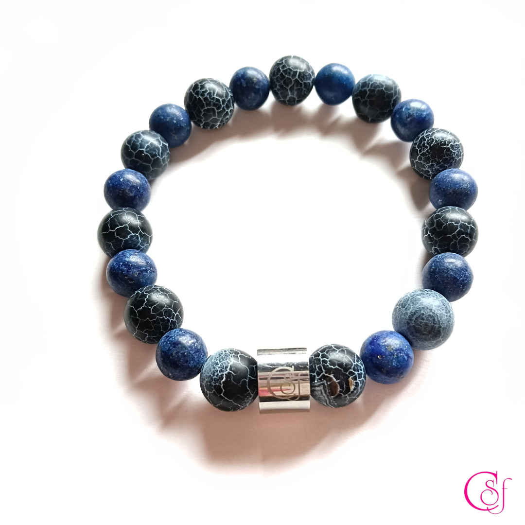 Pulsera Lapislázuli y Madera Pintada con Acero Inoxidable · Diseño de Autor CSF