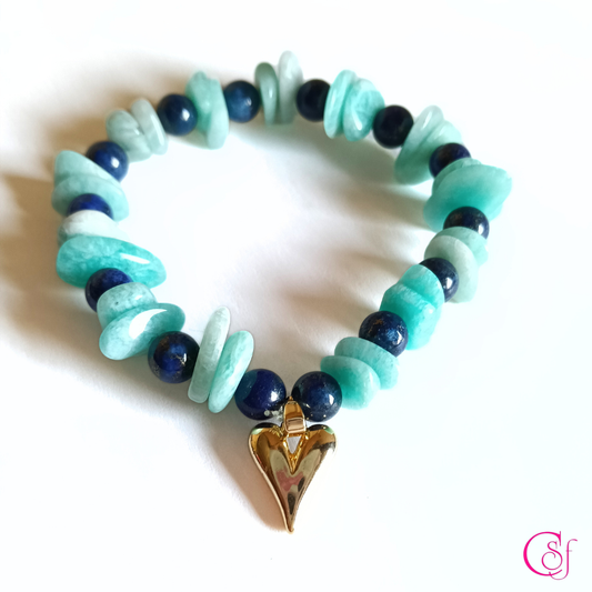 Pulsera de Amazonita y lapizlazuli - Pulsera Corazón Azul