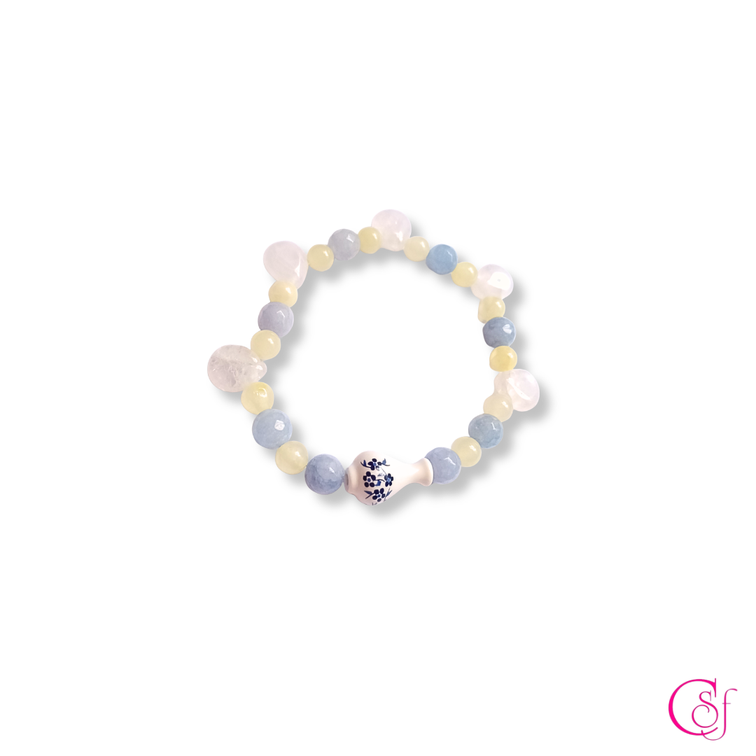 Pulsera Amalfi · Vasija de Cerámica, Calcedonia Azul y Ágata Blanca · Diseño CSF