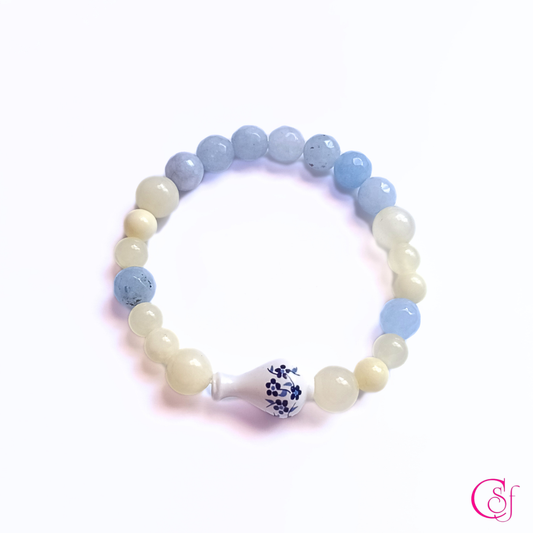 Pulsera Amalfi · Vasija de Cerámica, Calcedonia Azul y Jaspe Amarillo · Diseño CSF mod 5