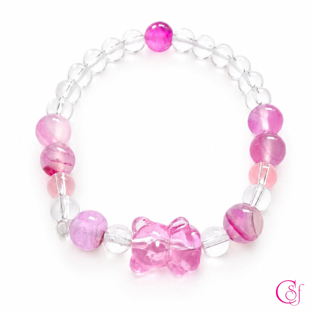 Pulsera Pink Bear · Cuarzo Cristal y Ágata Rosa · Diseño CSF