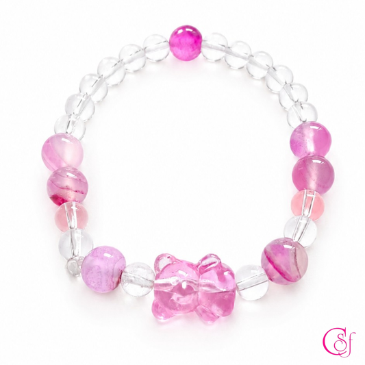 Pulsera Pink Bear · Cuarzo Cristal y Ágata Rosa · Diseño CSF