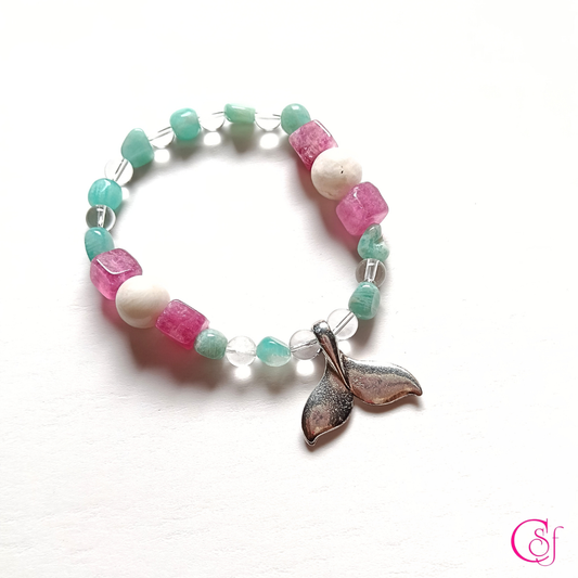 Pulsera Amazonita Brasileña y Turmalina Sandía con Cola de Ballena · Diseño de Autor CSF