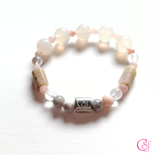 Pulsera Rodonita y Ágata Santonyx con Jade Rosa · Diseño de Autor CSF
