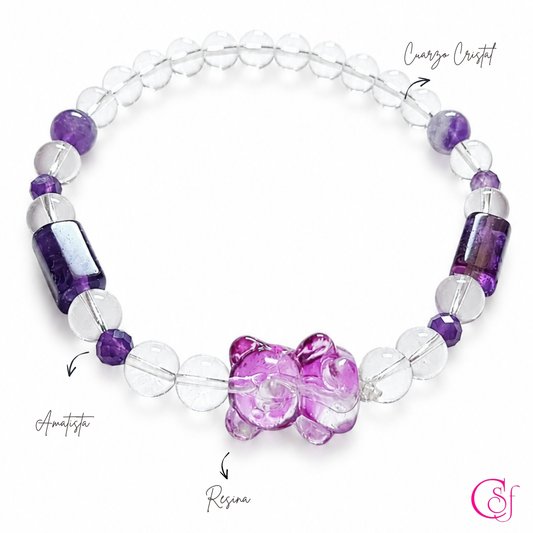 Pulsera Bear · Amatista y Cuarzo Cristal · Diseño de Autor CSF