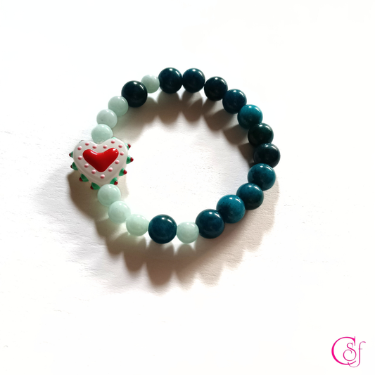 Pulsera calcedonia y amazonita - Pulsera Corazón Sereno