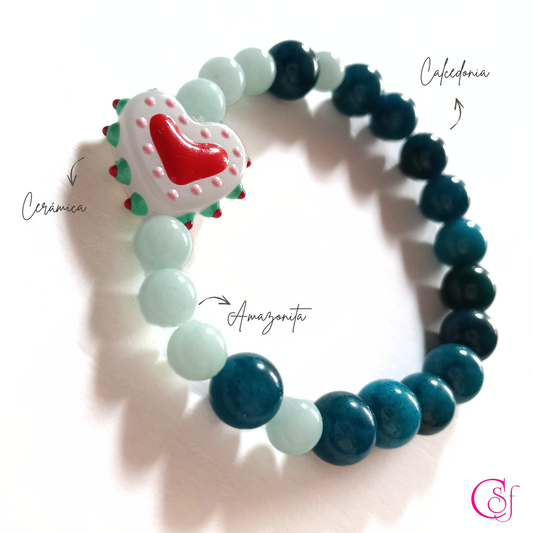 Pulsera calcedonia y amazonita - Pulsera Corazón Sereno