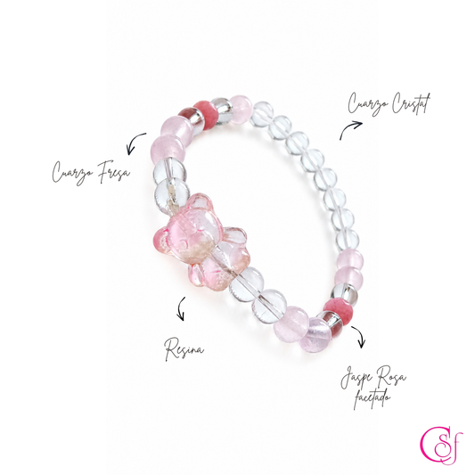 Pulsera Bear · Jaspe Rosa y Cuarzo Rosa · Diseño CSF
