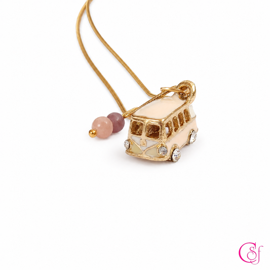 Collar Travel Van · Rubí Semiprecioso y Jade Rosa · Acero Inoxidable 316L