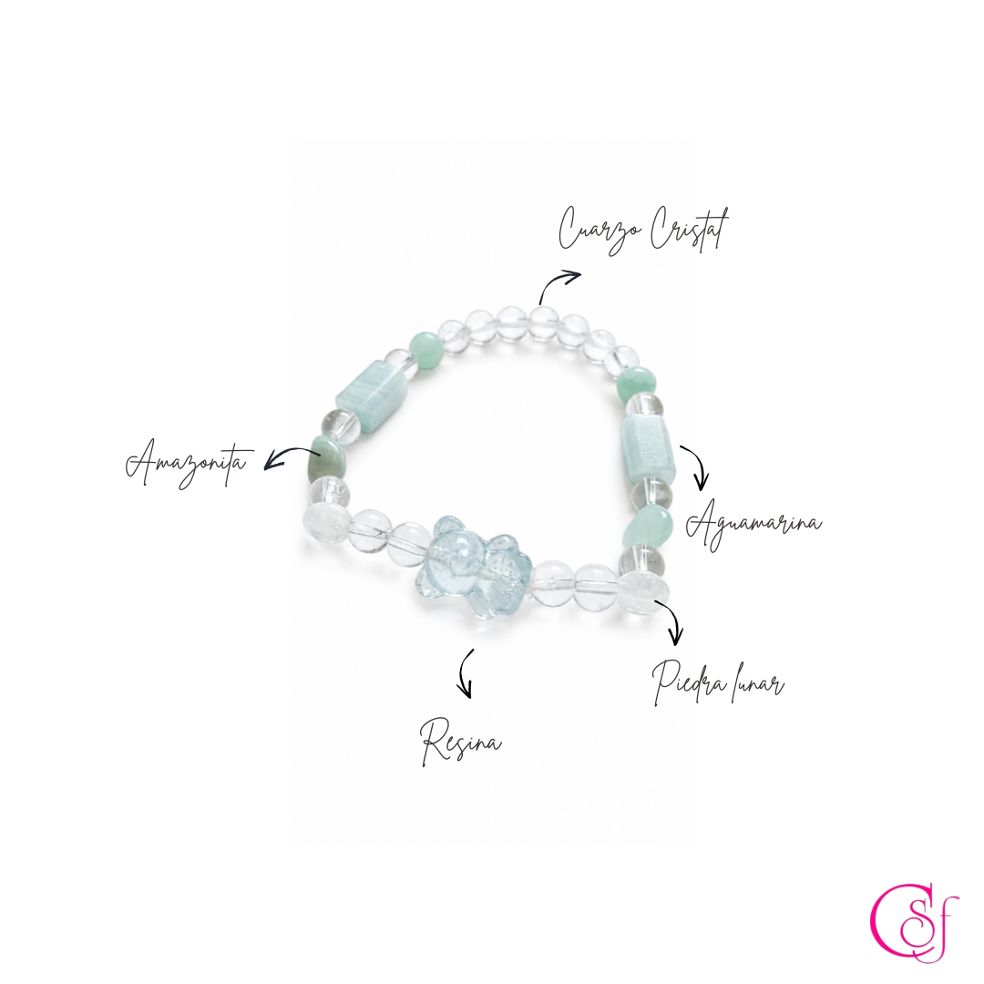 Pulsera Bear · Piedra Lunar, Amazonita y Aguamarina · Diseño CSF
