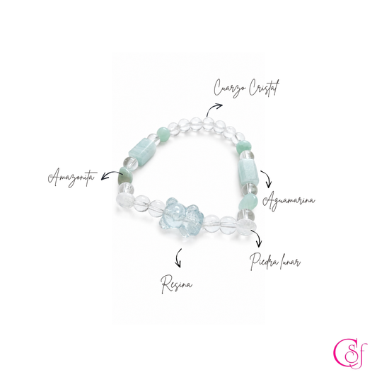 Pulsera Bear · Piedra Lunar, Amazonita y Aguamarina · Diseño CSF