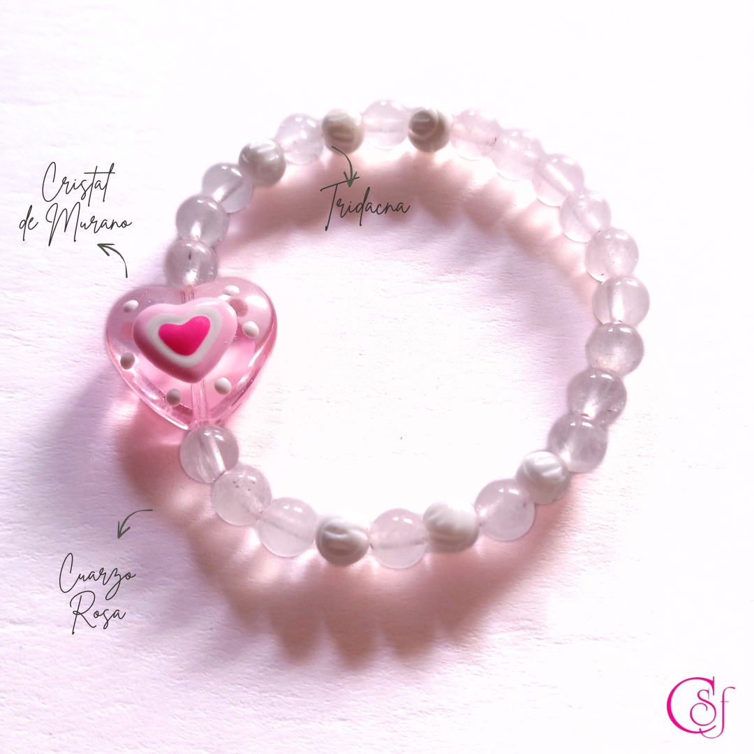Pulsera Loto Rosa - tridacna y cuarzo rosa