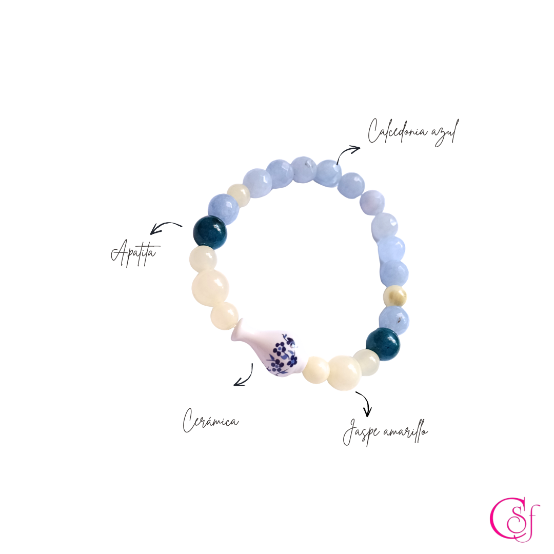 Pulsera Amalfi · Vasija de Cerámica, Calcedonia Azul, crysacola  · Diseño CSF
