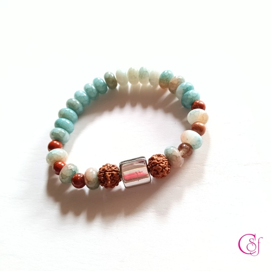 Pulsera de Diseño de Autor CSF – Ágata India, Ágata Roja y Rudraksha