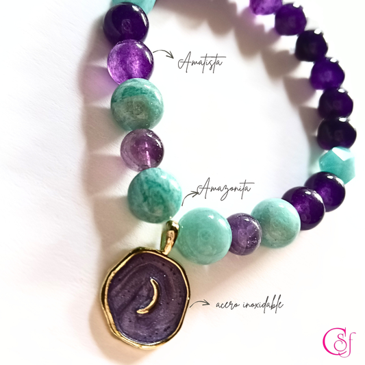 Pulsera de Amatista y Amazonita - Pulsera Luna Serena
