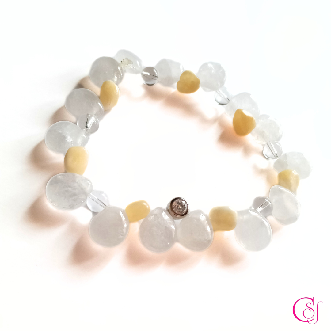 Pulsera Luz Serena - jadeina amarilla , ágata blanca