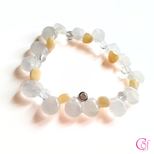 Pulsera Luz Serena - jadeina amarilla , ágata blanca