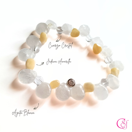 Pulsera Luz Serena - jadeina amarilla , ágata blanca