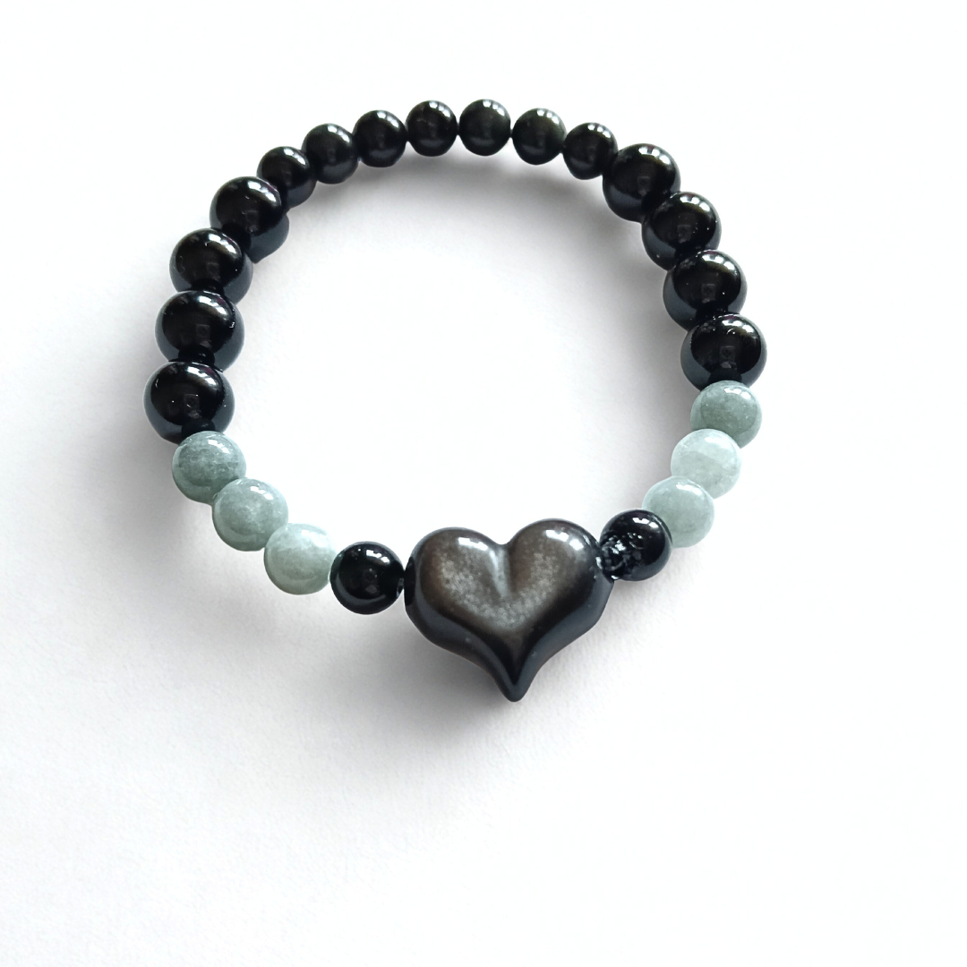 Pulsera CSF – Obsidiana & Amazonita | Corazón de Obsidiana