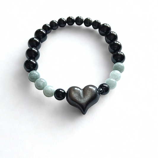 Pulsera CSF – Obsidiana & Amazonita | Corazón de Obsidiana