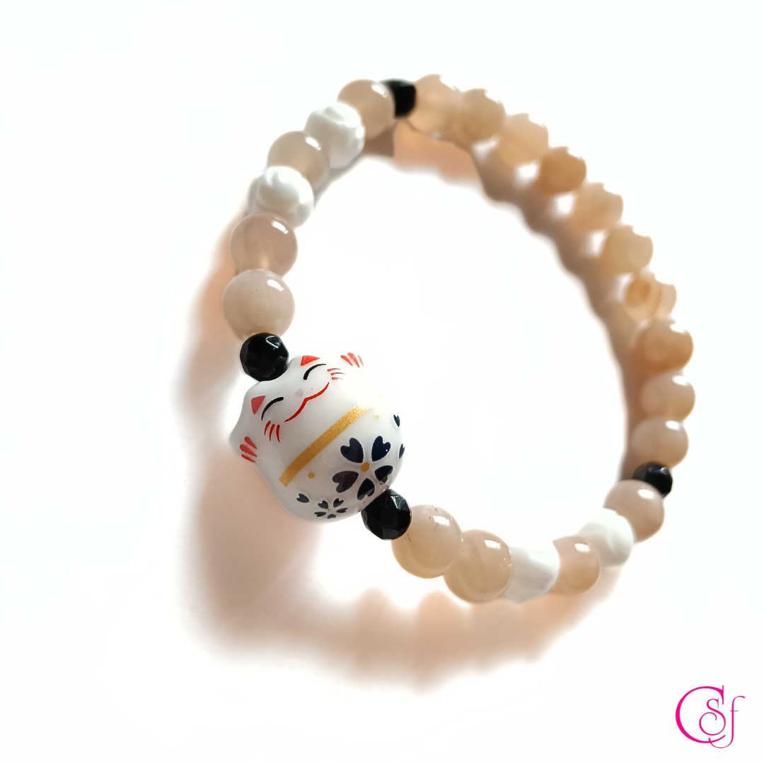 Pulsera Maneki Neko Blanco · Luz Serena · Diseño de Autor CSF - Cuarzo Sunshine