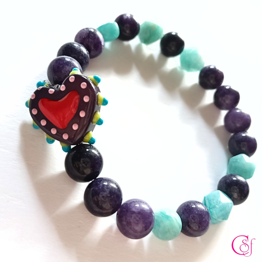 Pulsera Amatista - amazonita - Corazón Valiente