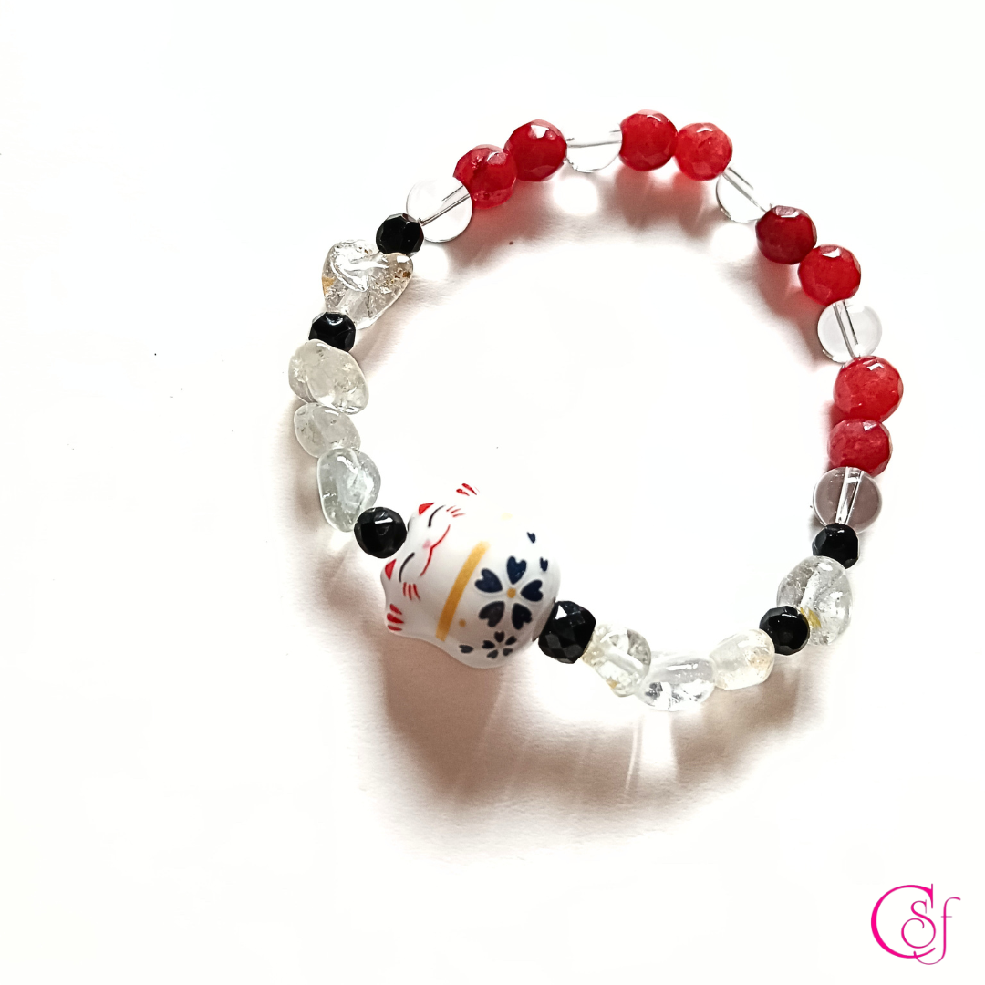 Pulsera Maneki Neko Blanco · Fortuna Activa · Diseño de Autor CSF