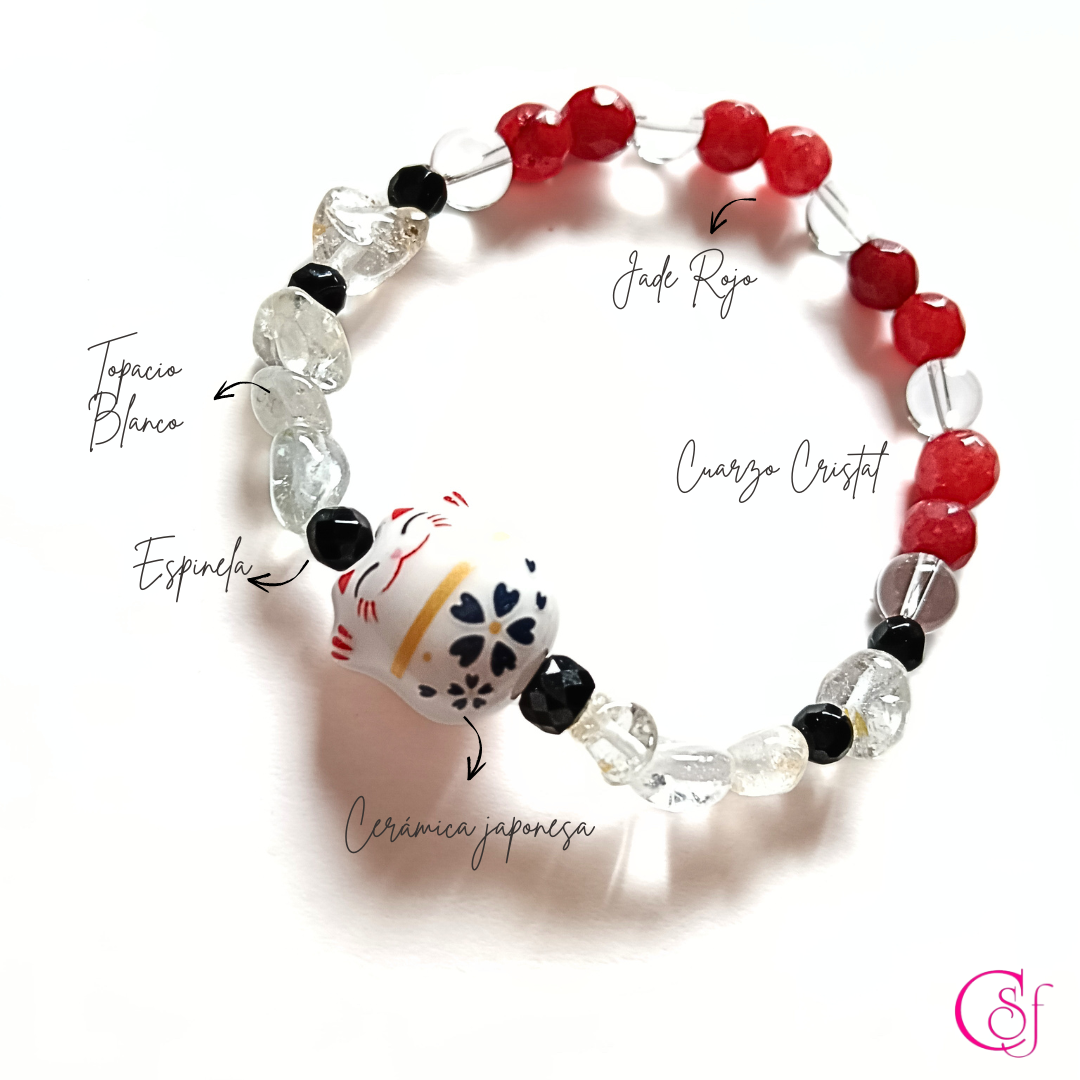 Pulsera Maneki Neko Blanco · Fortuna Activa · Diseño de Autor CSF