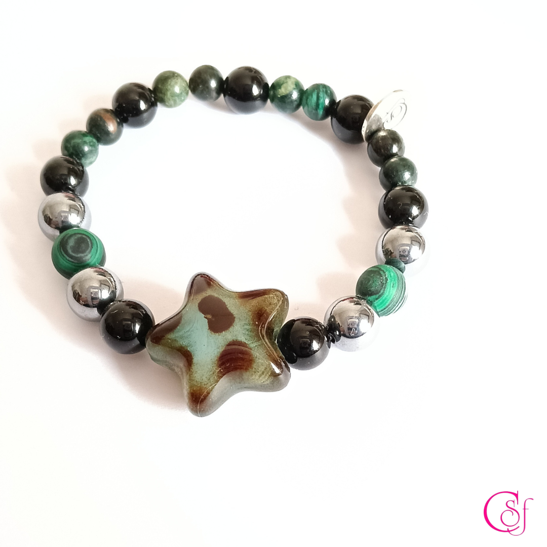 Pulsera Star Green · Esmeralda Africana, Malaquita y Obsidiana · Trend Magic CSF
