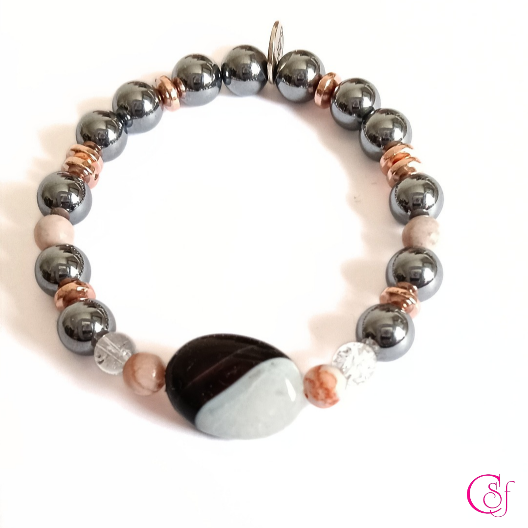 Pulsera Ágata Uruguay · Terahertz, Jaspe Rosa y Oro Rosa · Trend Magic CSF