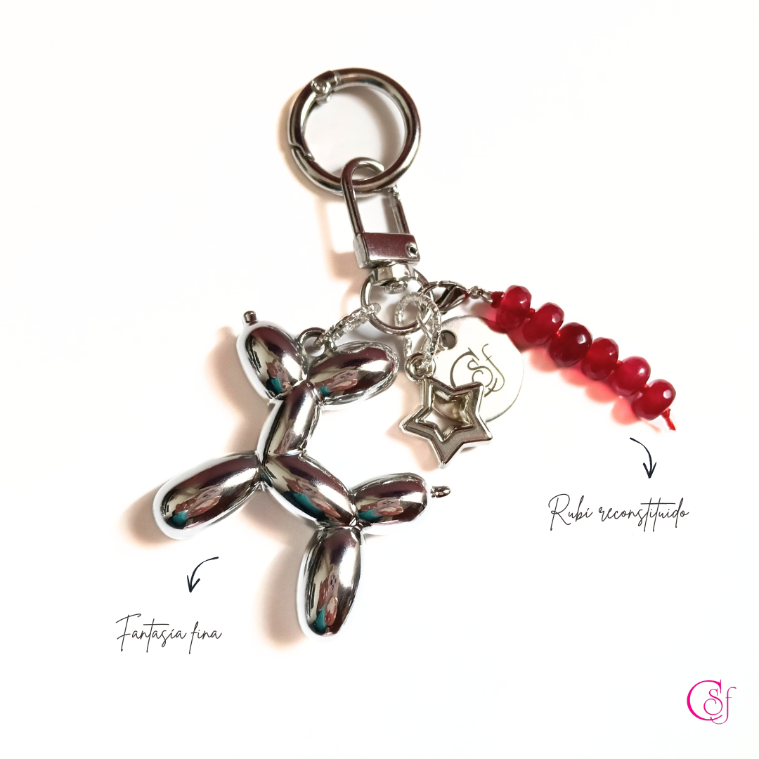 Adorno para Bolso Balloon Dog · Rubí Reconstituido · Diseño KAWAII CSF