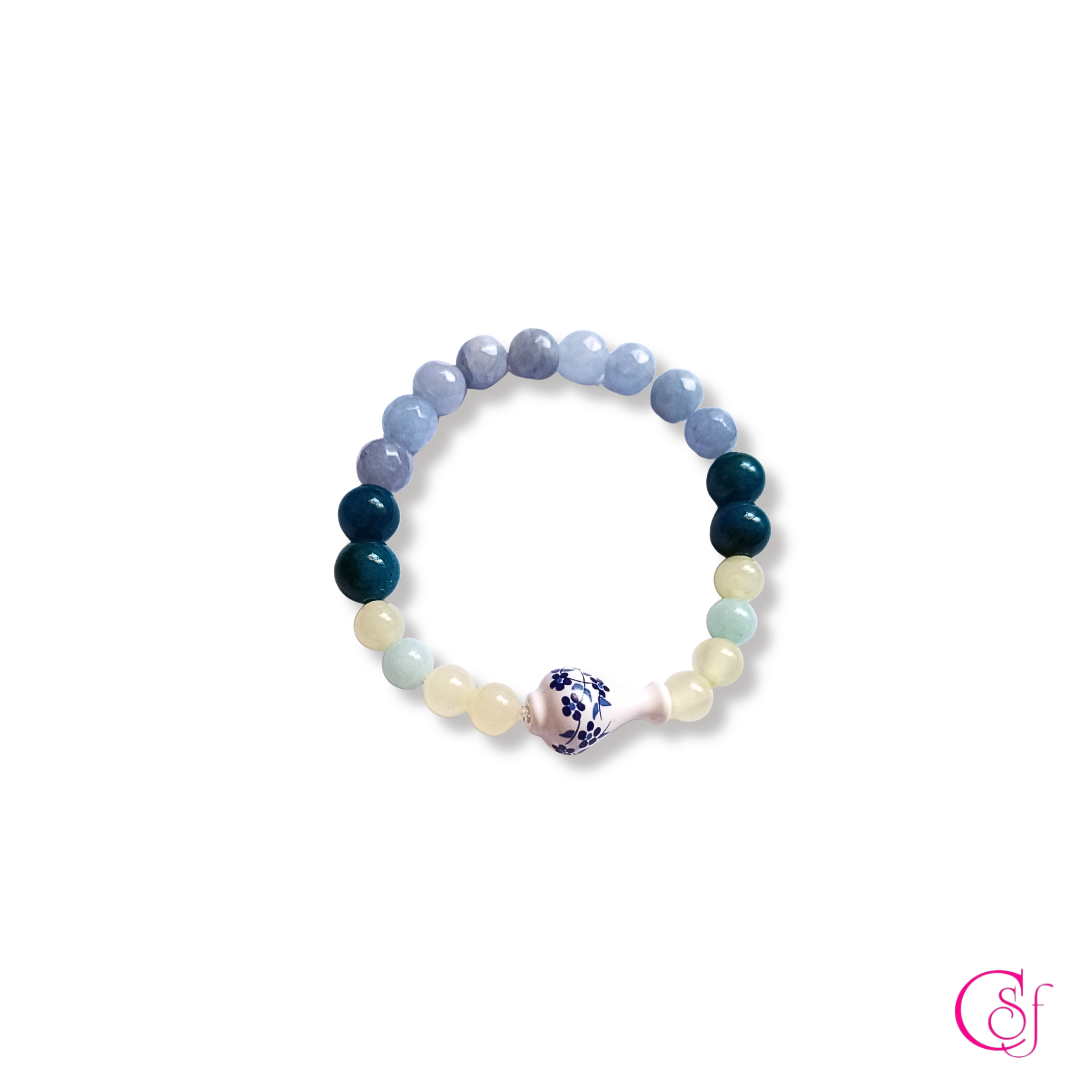 Pulsera Amalfi · Vasija de Cerámica, Calcedonia Azul y Amazonita · Diseño CSF
