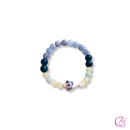 Pulsera Amalfi · Vasija de Cerámica, Calcedonia Azul y Amazonita · Diseño CSF