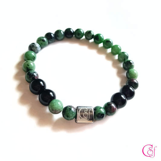Pulsera Rubí Zoisita y Turmalina Negra · Equilibrio y Carácter · Diseño de Autor CSF