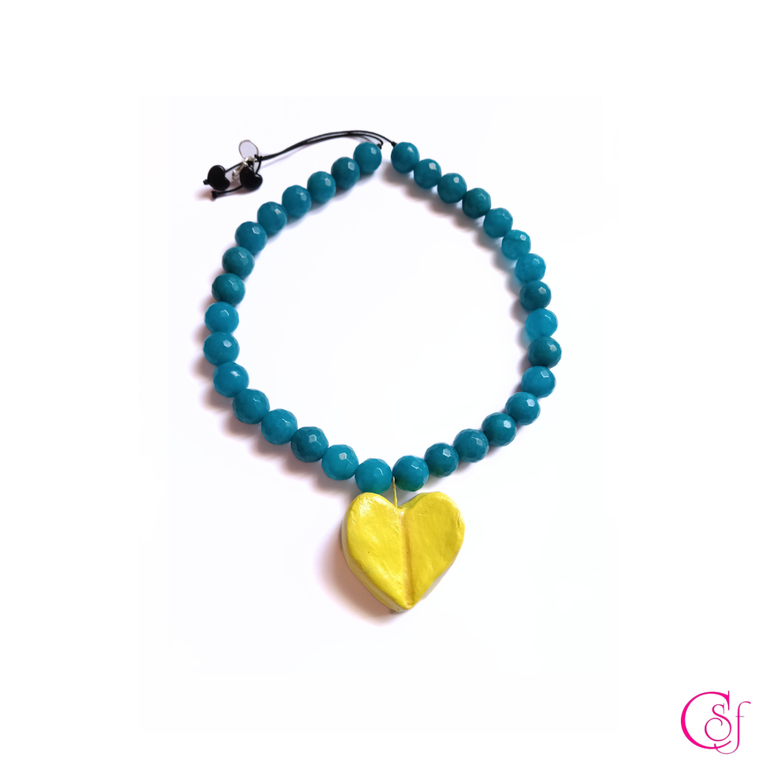 Collar Corazón Amalfi · Crisocola Facetada y Cerámica · Diseño CSF