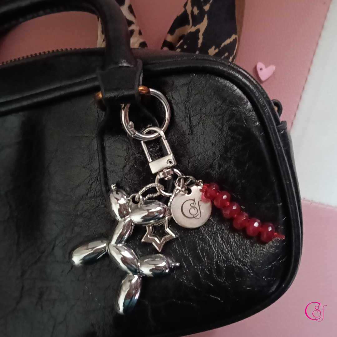 Adorno para Bolso Balloon Dog · Rubí Reconstituido · Diseño KAWAII CSF