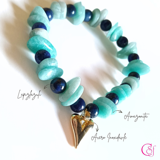 Pulsera de Amazonita y lapizlazuli - Pulsera Corazón Azul