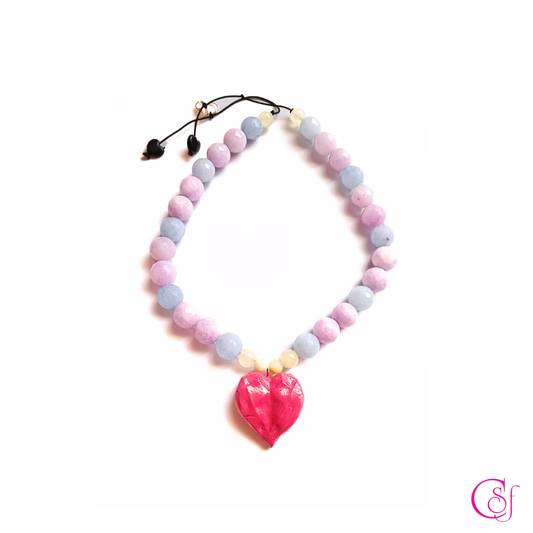 Collar Corazón Amalfi · Jadeína Lila, Calcedonia Azul y Jaspe Amarillo · Diseño CSF