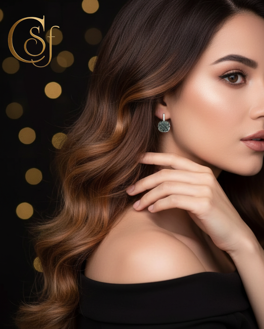 Pendientes de Amatista Verde Natural 7ct – Plata de Ley 925 (Corte Personalizado  10 mm) CSF DeLuxe