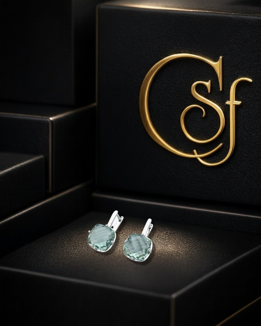 Pendientes de Amatista Verde Natural 7ct – Plata de Ley 925 (Corte Personalizado  10 mm) CSF DeLuxe