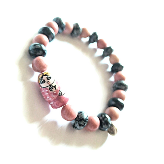 Pulsera Matrioska Rodonita y obsidiana snow Trend Magic CSF